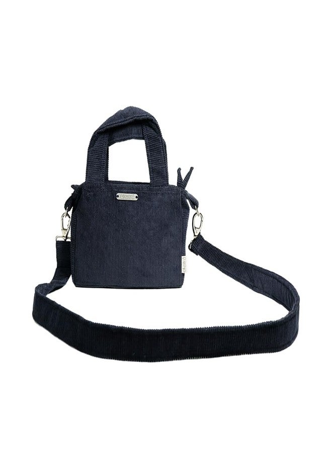Ekatra Mini Tote Bag for Women | Handcrafted Corduroy Crossbody with 4 Pockets & Detachable Strap | Midnight Blue - Image 1