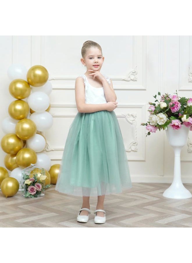Sunny Fashion Girls Dress Green Lace Tulle Hollow Back Halter Elegant Bridesmaid Size 6  - Image 2