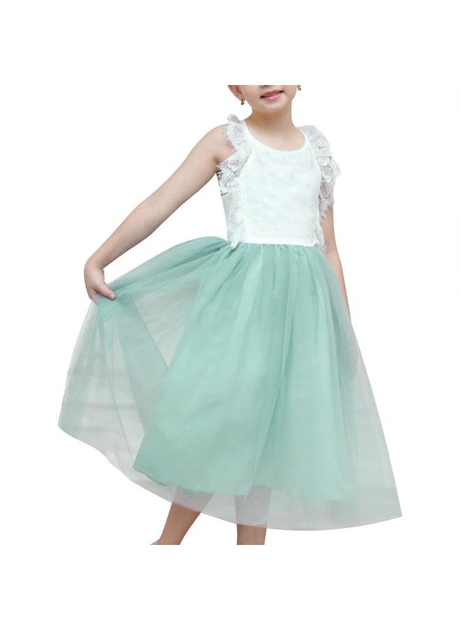 Sunny Fashion Girls Dress Green Lace Tulle Hollow Back Halter Elegant Bridesmaid Size 6  - Image 1