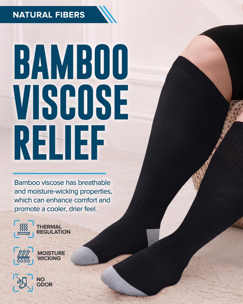 Doctor's Select 3 Pairs Plus Size Compression Socks Wide Calf | Bamboo Viscose Knee High Socks for Circulation Support | Black, White, Tan - Image 2