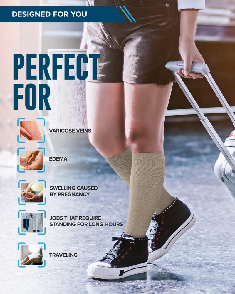 Doctor's Select 3 Pairs Plus Size Compression Socks Wide Calf | Bamboo Viscose Knee High Socks for Circulation Support | Black, White, Tan - Image 5