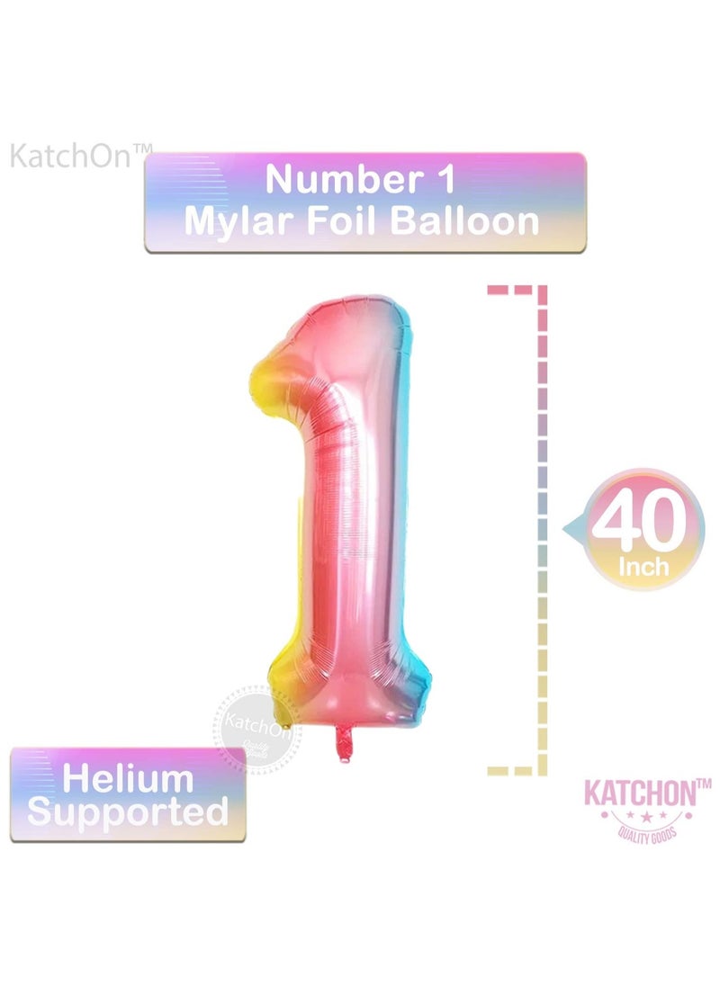 KATCHON 43 Inch Unicorn Birthday Decorations for Girls - 40 Inch Number 1 Balloon | Unicorn Balloon | Star and Round Mylar Balloons | 1st Birthday Balloon  - Image 2