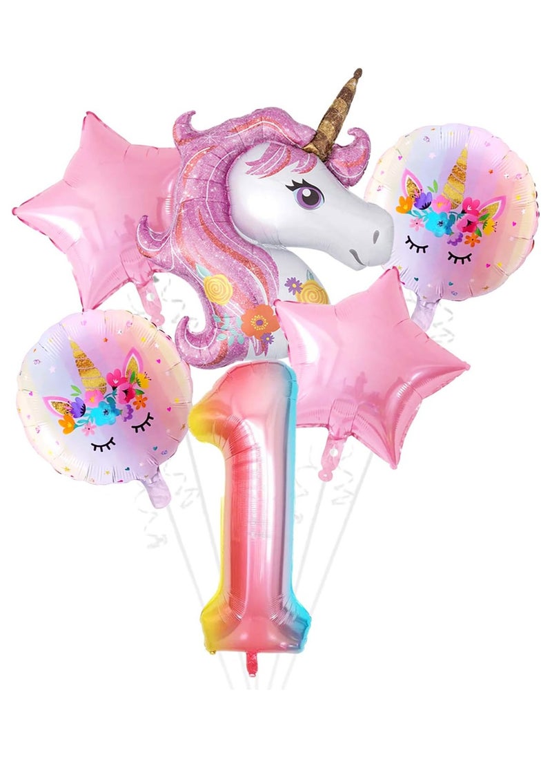 KATCHON 43 Inch Unicorn Birthday Decorations for Girls - 40 Inch Number 1 Balloon | Unicorn Balloon | Star and Round Mylar Balloons | 1st Birthday Balloon  - Image 1