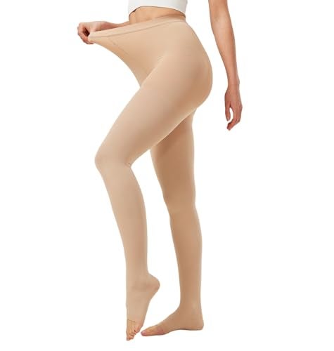 NURCOM 20-30 mmHg Compression Pantyhose for Women & Men, Open Toe Medical Compression Stockings, Waist High Opaque Compression Tights, Graduated Support for Edema, Varicose Veins, Swelling, Pregnant - Image 1