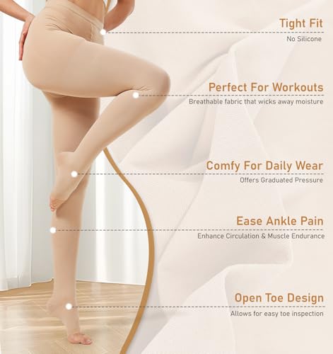 NURCOM 20-30 mmHg Compression Pantyhose for Women & Men, Open Toe Medical Compression Stockings, Waist High Opaque Compression Tights, Graduated Support for Edema, Varicose Veins, Swelling, Pregnant - Image 4