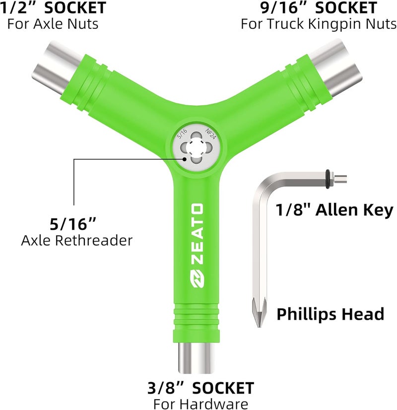 Zeato All-in-One Skate Tools Multi-Function Portable Skateboard T Tool Accessory with T-Type Allen Key and L-Type Phillips Head Wrench Screwdriver - Image 2
