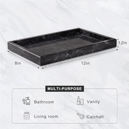 Homaura Marble Bathroom Tray for Countertop & Home Decor, Natural Decorative Marble Tray for Jewelry & Perfume Organizer, Luxury Stone Vanity Trays for Dresser, Kitchen Counter, 12" x 8", Gray Black - Image 3