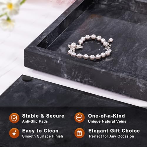 Homaura Marble Bathroom Tray for Countertop & Home Decor, Natural Decorative Marble Tray for Jewelry & Perfume Organizer, Luxury Stone Vanity Trays for Dresser, Kitchen Counter, 12" x 8", Gray Black - Image 2