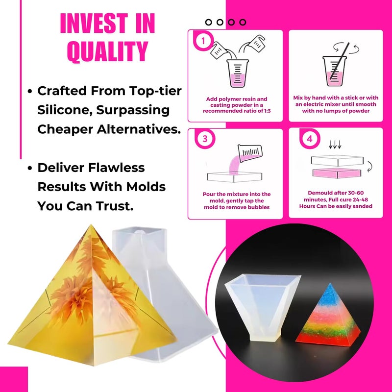 Oytra Resin Pyramid Mould Art Craft Silicone Mold Set of 3 for DIY Casting Crafting Materials Set for Beginners and Artists - Image 5