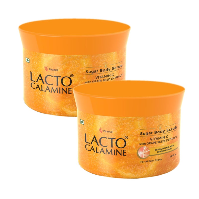 Lacto Calamine سكر مقشر الجسم لكتو كالمين بفيتامين C 200 جرام × 2 مقشر جسم لطيف لبشرة صحية ومتألقة مستخلص بذور العنب يزيل السمرة وخلايا الجلد الميتة - Image 1