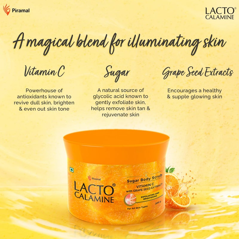 Lacto Calamine سكر مقشر الجسم لكتو كالمين بفيتامين C 200 جرام × 2 مقشر جسم لطيف لبشرة صحية ومتألقة مستخلص بذور العنب يزيل السمرة وخلايا الجلد الميتة - Image 4