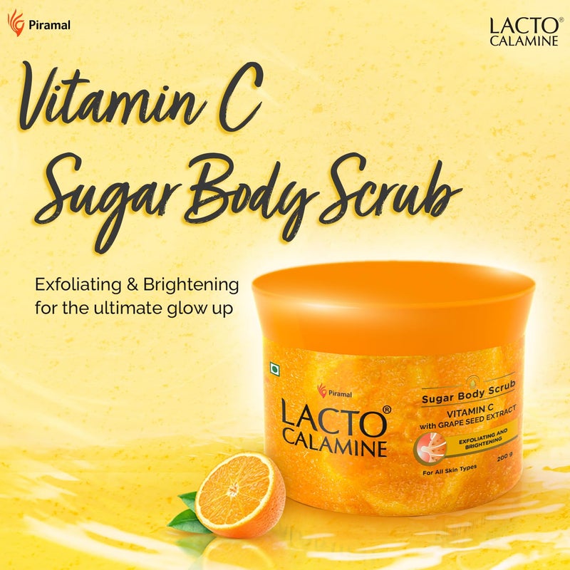 Lacto Calamine سكر مقشر الجسم لكتو كالمين بفيتامين C 200 جرام × 2 مقشر جسم لطيف لبشرة صحية ومتألقة مستخلص بذور العنب يزيل السمرة وخلايا الجلد الميتة - Image 3
