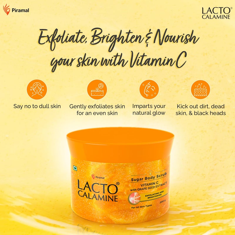 Lacto Calamine سكر مقشر الجسم لكتو كالمين بفيتامين C 200 جرام × 2 مقشر جسم لطيف لبشرة صحية ومتألقة مستخلص بذور العنب يزيل السمرة وخلايا الجلد الميتة - Image 5