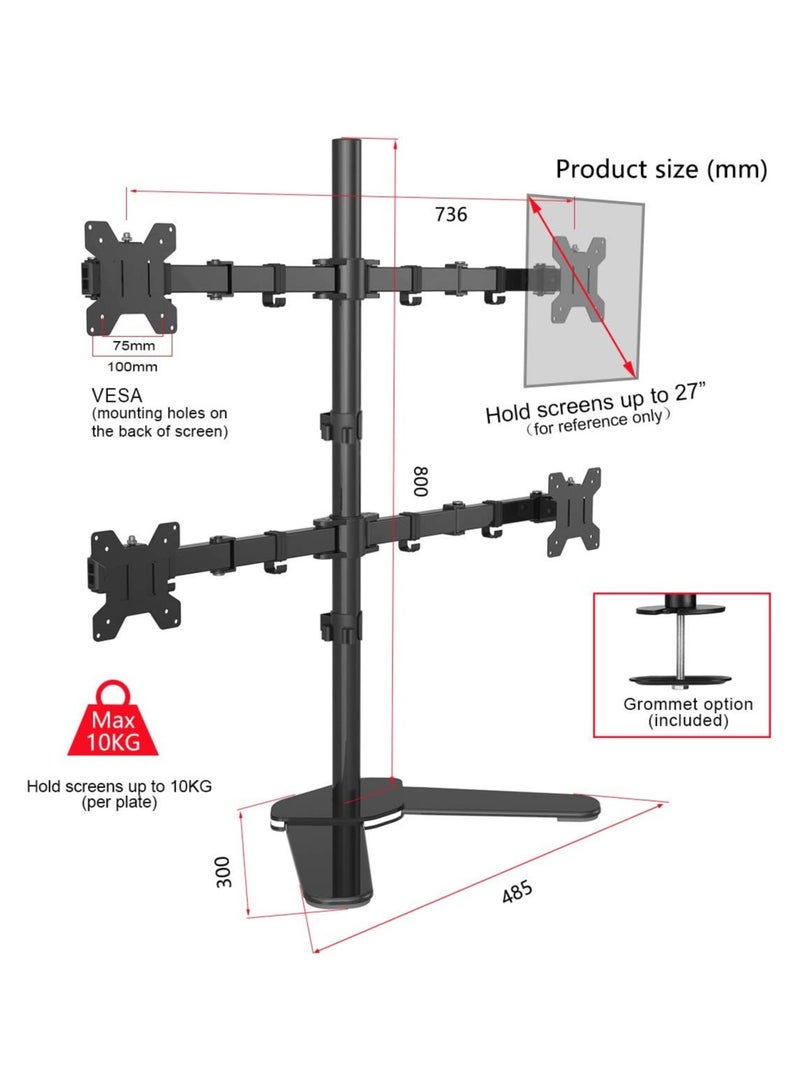 Quad Monitor Arm Stand Free Standing Quad Monitor Clamp Desk Mount Stand For 13"-27" Screens Quad Monitor Bracket Tilt Swivel Rotation  - Image 3