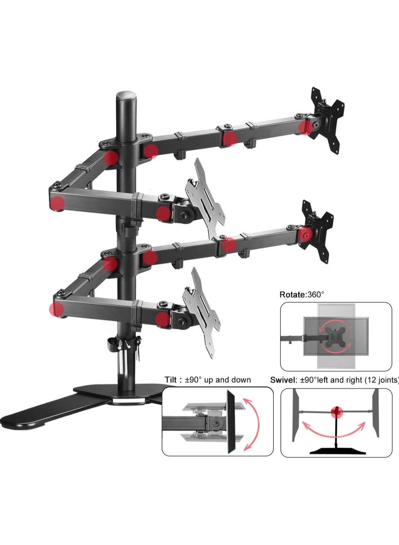Quad Monitor Arm Stand Free Standing Quad Monitor Clamp Desk Mount Stand For 13"-27" Screens Quad Monitor Bracket Tilt Swivel Rotation  - Image 5