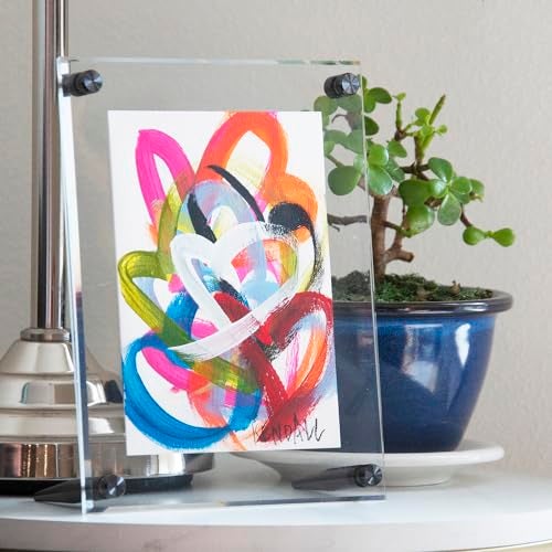 Wexel Art 5x7" Clear UV Grade Acrylic Tabletop Floating Picture Frame Display with Graphite Hardware for Art and Photos - Image 2