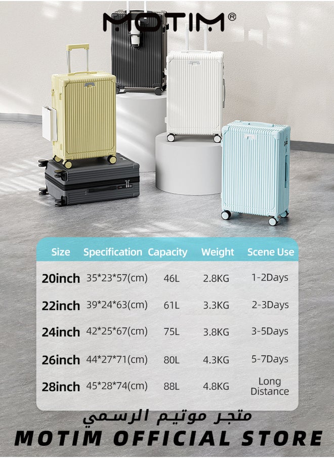 Motim - 2pcs Boarding Carry-on Luggage Sets Travel Luggage Carry-On Luggage with Spinner Wheels Aluminum Framed Carry On Suitcase with USB and Type-C Port & Cup Holder & Phone Holder ＆ Side Hidden Hook Large Checked-in Luggage - Image 1