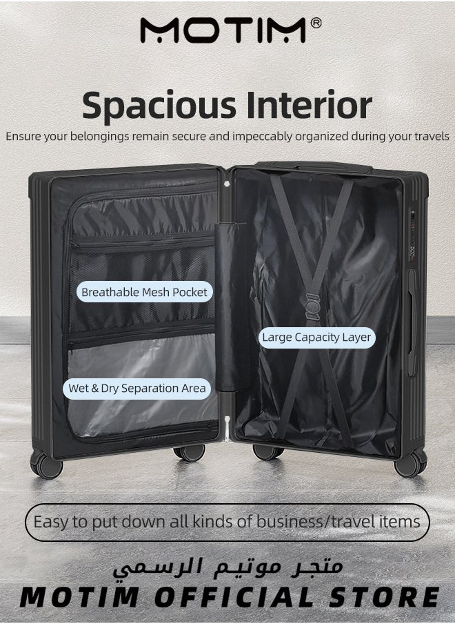 Motim - 2pcs Boarding Carry-on Luggage Sets Travel Luggage Carry-On Luggage with Spinner Wheels Aluminum Framed Carry On Suitcase with USB and Type-C Port & Cup Holder & Phone Holder ＆ Side Hidden Hook Large Checked-in Luggage - Image 1