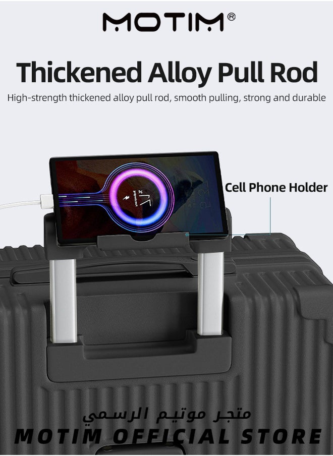 Motim - 2pcs Boarding Carry-on Luggage Sets Travel Luggage Carry-On Luggage with Spinner Wheels Aluminum Framed Carry On Suitcase with USB and Type-C Port & Cup Holder & Phone Holder ＆ Side Hidden Hook Large Checked-in Luggage - Image 1