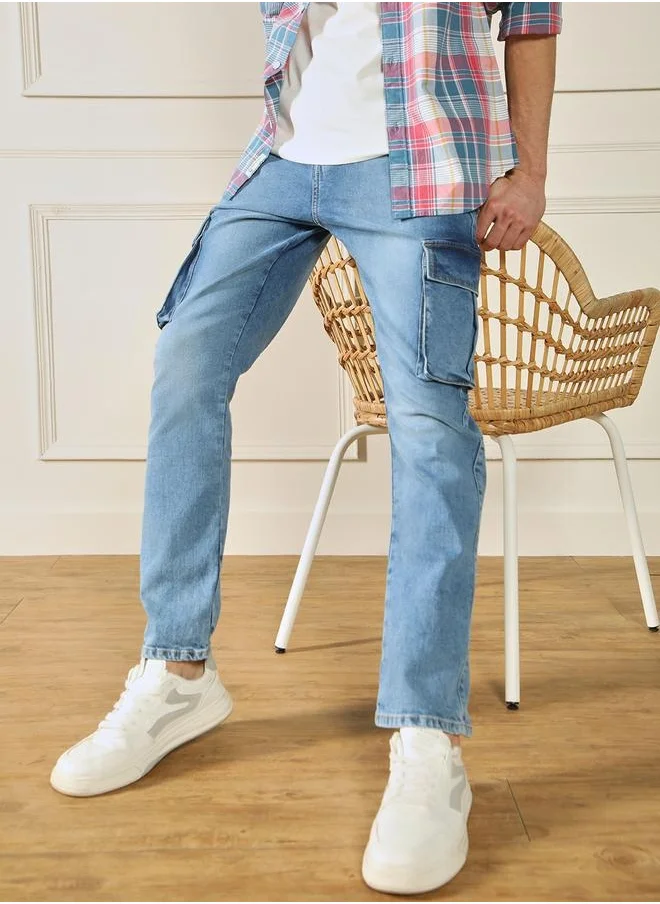 دينيس لينغو Men's Light Blue Straight Fit Twill Jeans