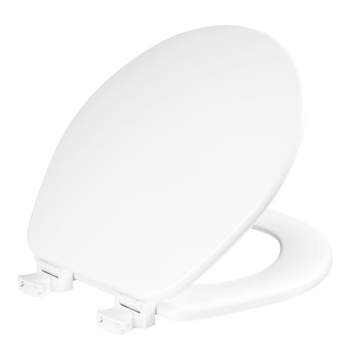 Bemis CHURCH Toilet Seat, Easy Clean Hinges Release for Deep Cleans, Durable Enameled Wood Seat, Round, White - Image 1