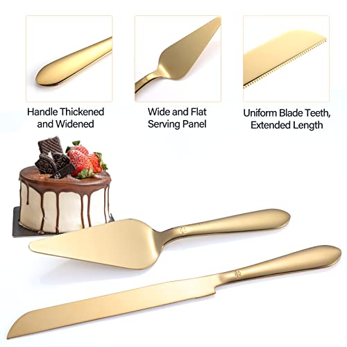Eisinly Cake Cutting Set for Wedding, Elegant Cake Knife and Server Set with Thickened Stainless Steel Rounded Edges, Cake Cutter Pie Spatula for Birthday Anniversary Christmas, 2 Pcs, Gold - Image 5
