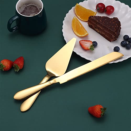Eisinly Cake Cutting Set for Wedding, Elegant Cake Knife and Server Set with Thickened Stainless Steel Rounded Edges, Cake Cutter Pie Spatula for Birthday Anniversary Christmas, 2 Pcs, Gold - Image 3