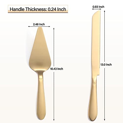 Eisinly Cake Cutting Set for Wedding, Elegant Cake Knife and Server Set with Thickened Stainless Steel Rounded Edges, Cake Cutter Pie Spatula for Birthday Anniversary Christmas, 2 Pcs, Gold - Image 4