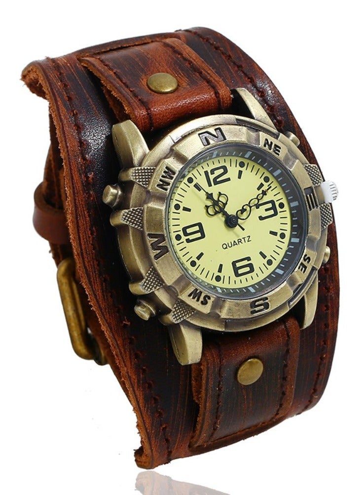 Retro Punk Leather Wrist Band Watches for Men - Image 1