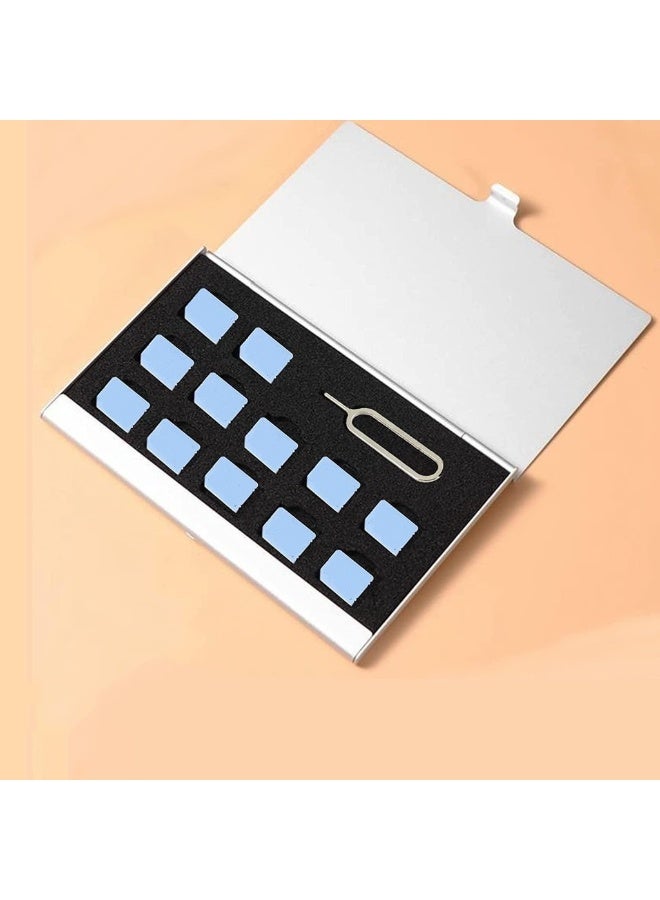 Aluminum SIM Card Case Fit For 12 Nano SIM Card And 1 Cell Phone Eject Pin Slots Universal Waterproof Slim Mini SIM Card Slots Storage Case (Silver) - Image 5