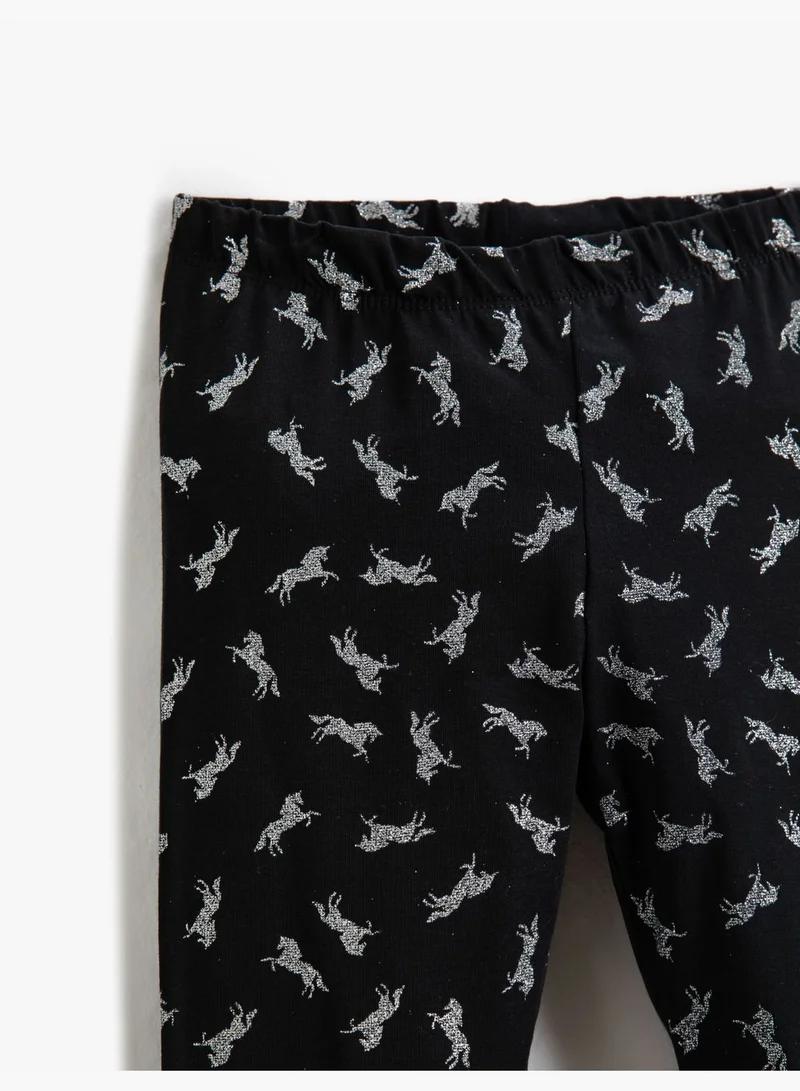 KOTON Unicorn Printed Leggings Elastic Waistband