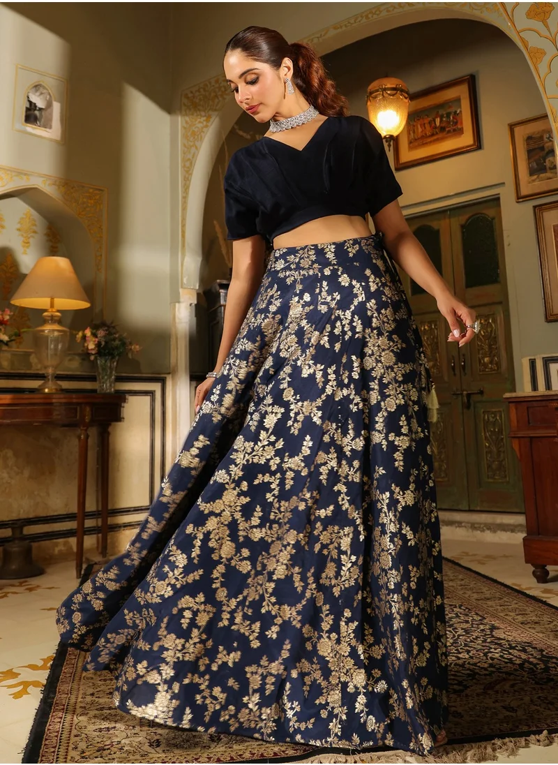 كولابا Blue Vichitra Silk Solid Top And Skirt Set