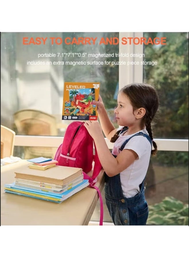 Dinosaur Themed Magnetic Travel Puzzles Toys, 3 Styles Dinosaur Wooden Jigsaw Puzzle Toys, Magnetic Puzzles for Kids Ages 3-7, Travel Games and Travel Toys, For Boys and Girls - Image 5