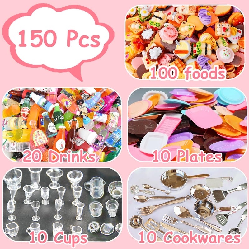 Daniel Axel 150Pcs Miniature Food Drinks Bottles Dollhouse Accessories 1:12 Mini Stuff Things Toy Set Dollhouse Pretend Kitchen Play Game Tiny Baking Hamburger Bread Ice Cream Cake Tableware - Image 2