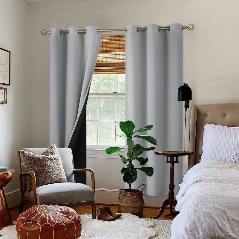 BGment Thermal Insulated 100% Blackout Curtains for Bedroom with Black Liner  Double Layer Full Room Darkening Noise Reducing Grommet Curtain (38 x 84 Inch  Light Grey  2 Panels) - Image 2