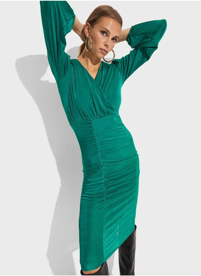 JUNE Emerald Ruched Dress