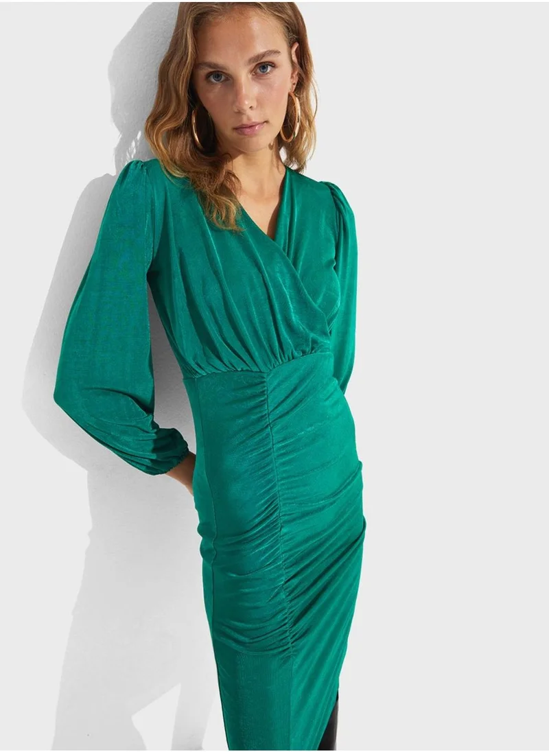 JUNE Emerald Ruched Dress