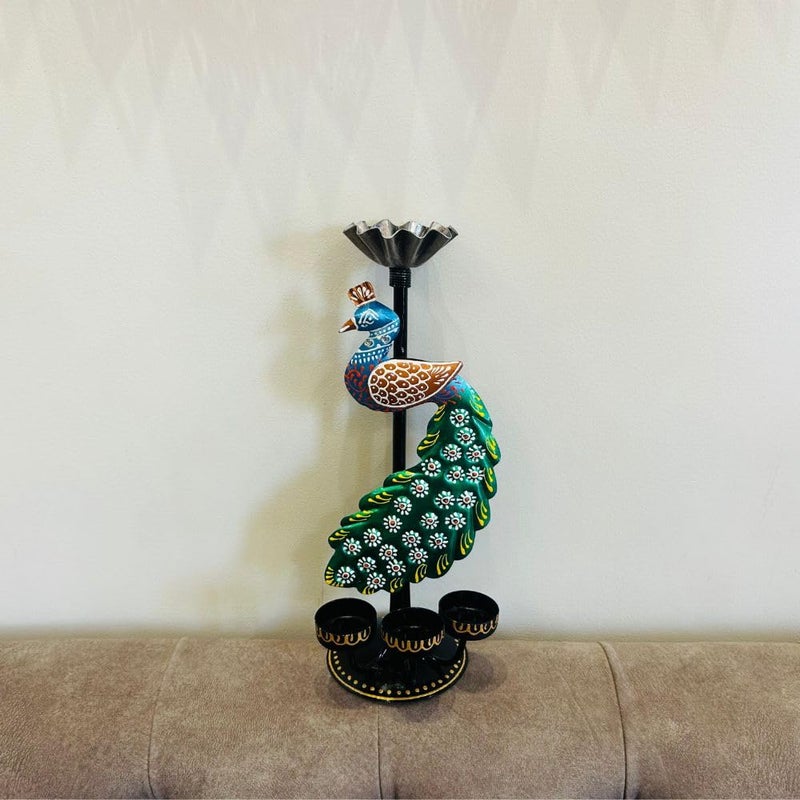 Framing Hub Framing Hub Metal Set of 2 Antique Multicolor Peacock T Light Candle Dhoop Holder showpiece for Pooja Home Office Indoor Outdoor Dcor  - Image 5