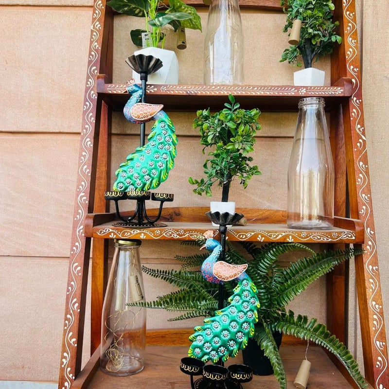 Framing Hub Framing Hub Metal Set of 2 Antique Multicolor Peacock T Light Candle Dhoop Holder showpiece for Pooja Home Office Indoor Outdoor Dcor  - Image 3