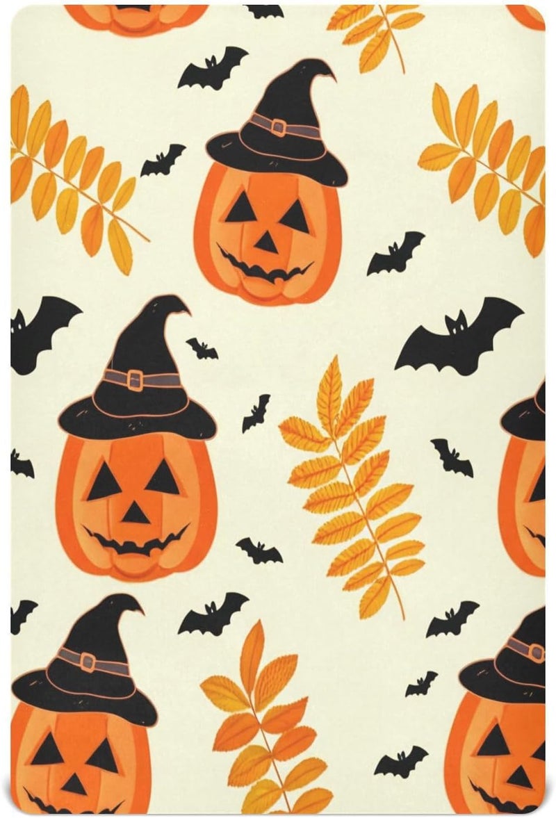 Halloween Hat Pumpkins Crib Sheets for Boys Girls Ultra Soft Breathable Baby Crib Sheet Fitted Crib Sheets for Standard Size Crib and Toddler Mattresses, 52 x 28 Inch - Image 1
