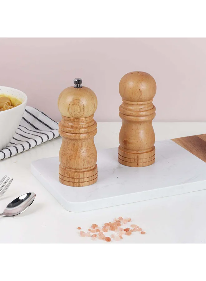 DANUBE HOME Loretta Pepper Mills & Salt Shakers Set Rubber Wood Natural Rubber Wood Whole Pepper Corn And Salt Kitchen Grinder Suitable For Home And Restaurant L5Xw5Xh12.7Cm - Clear