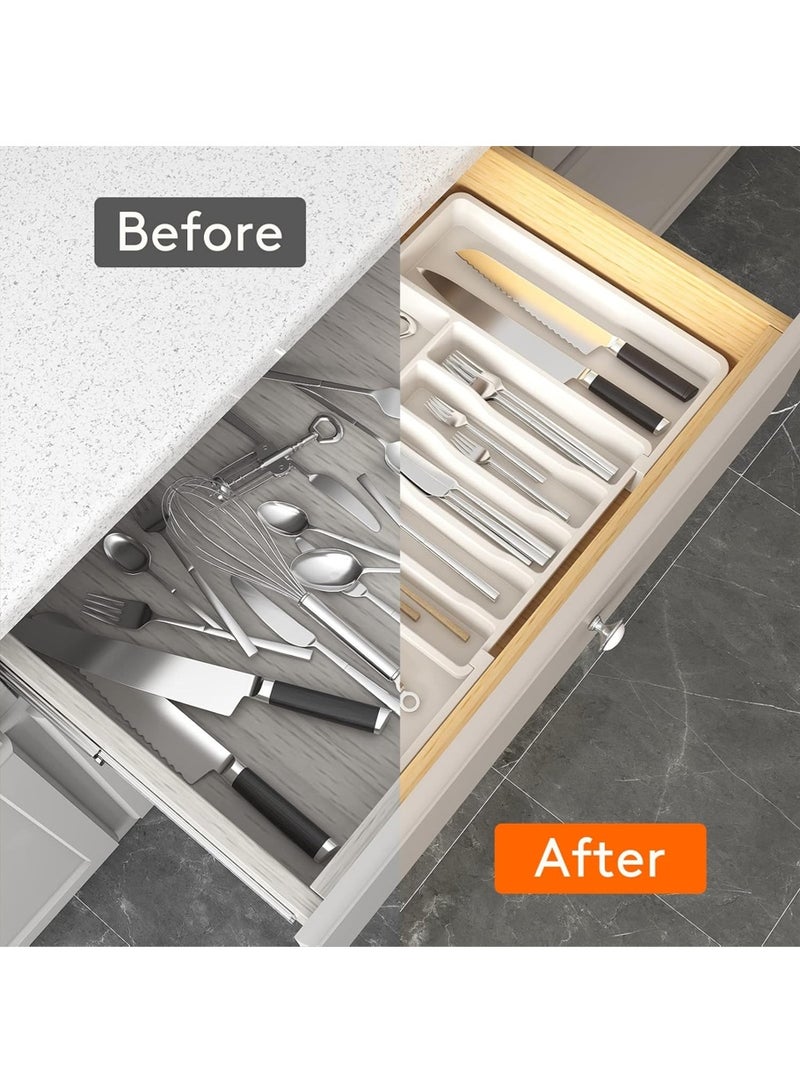 DURKU Silverware Drawer Organizer, Expandable Kitchen Utensil Tray, BPA Free Cutlery and Cutlery Holder, Adjustable Plastic Spoon Fork Knife Storage Box, Large, Stretchable Cutlery, Organizer Retracts into Shape, - Image 3