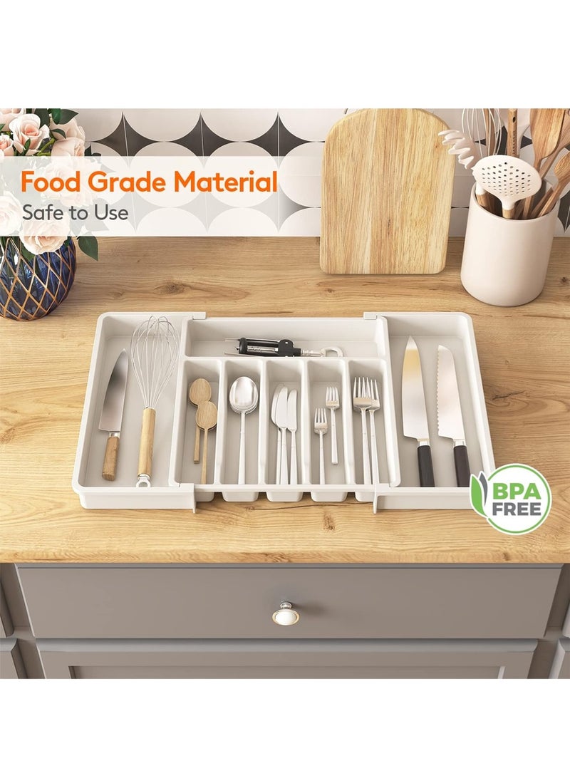 DURKU Silverware Drawer Organizer, Expandable Kitchen Utensil Tray, BPA Free Cutlery and Cutlery Holder, Adjustable Plastic Spoon Fork Knife Storage Box, Large, Stretchable Cutlery, Organizer Retracts into Shape, - Image 5