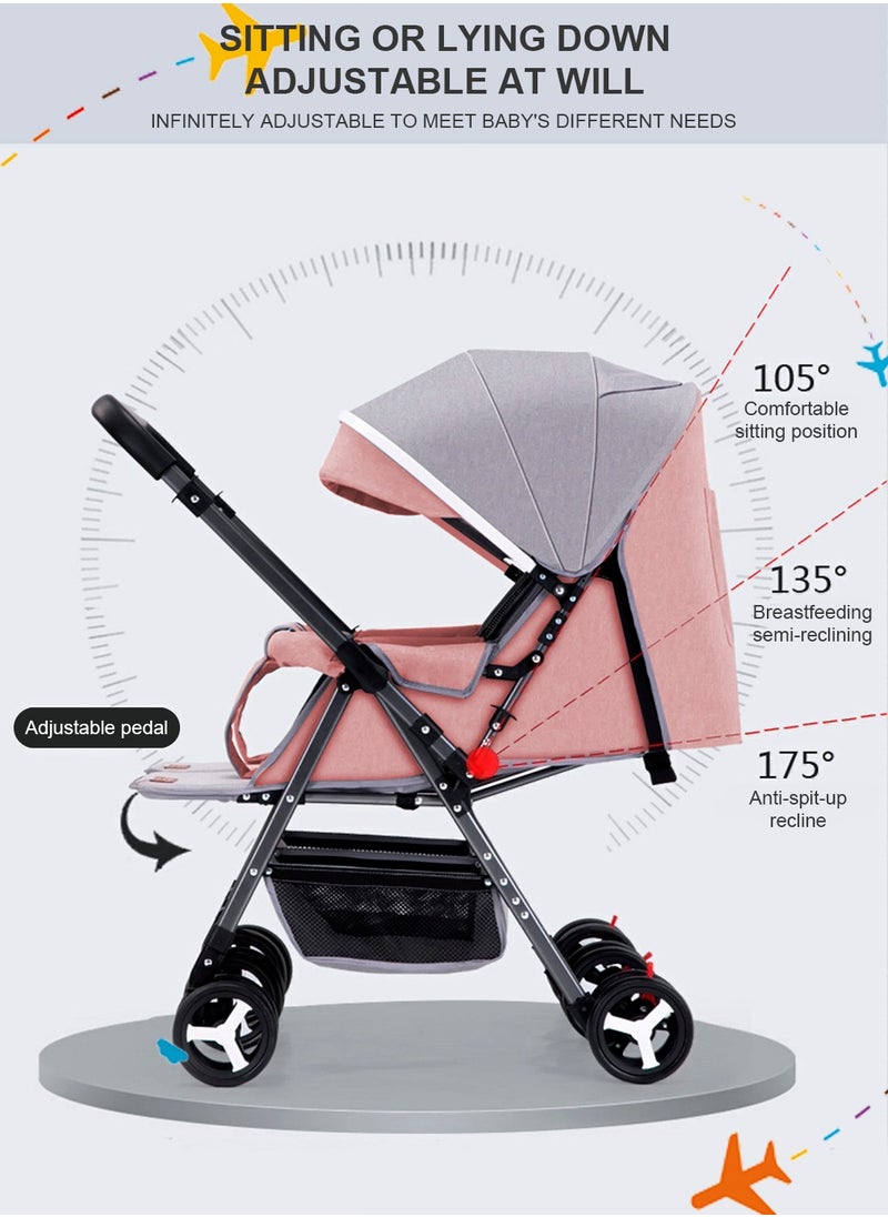 MaBaby - Baby Twin Stroller, Side By Side Double Strollers, Detachable and Reversible Pushchair With Adjustable Canopy And Backrest, Can Sit And Lie-pink - Image 1