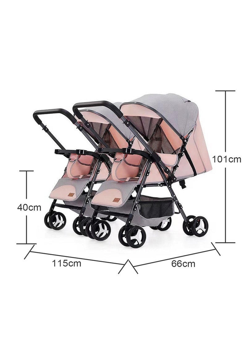 MaBaby - Baby Twin Stroller, Side By Side Double Strollers, Detachable and Reversible Pushchair With Adjustable Canopy And Backrest, Can Sit And Lie-pink - Image 1
