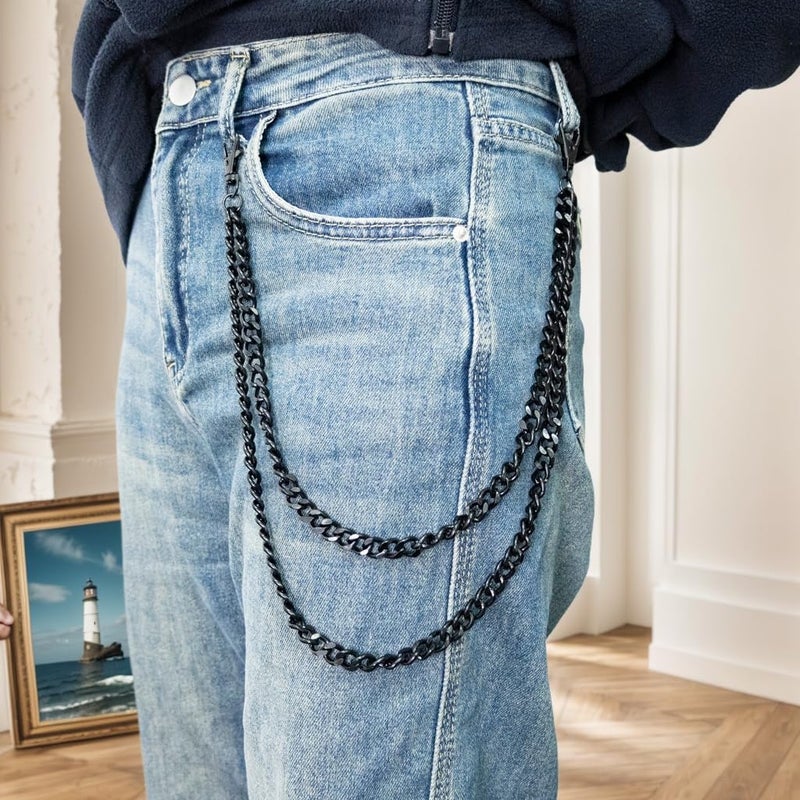 OEHEDOU Heavy Duty Pants Chain Bag Chain Wallet Chains For Men Purse Chain Hip Hop Pocket link Bag link Replacement Purse Accessories Purse Strap Cool Gifts For Men Belt links For Pants Black - Image 2