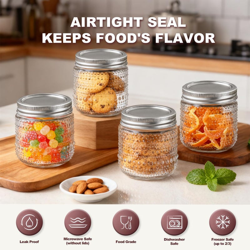 FULGNU 8 oz Mason Jars With Lids,12 Packs Small Mason Jars, Half Pint Glass Canning Jars for Jams, Jelly, Sauces, Desserts, chia pudding, Pickle, Gift - Image 3