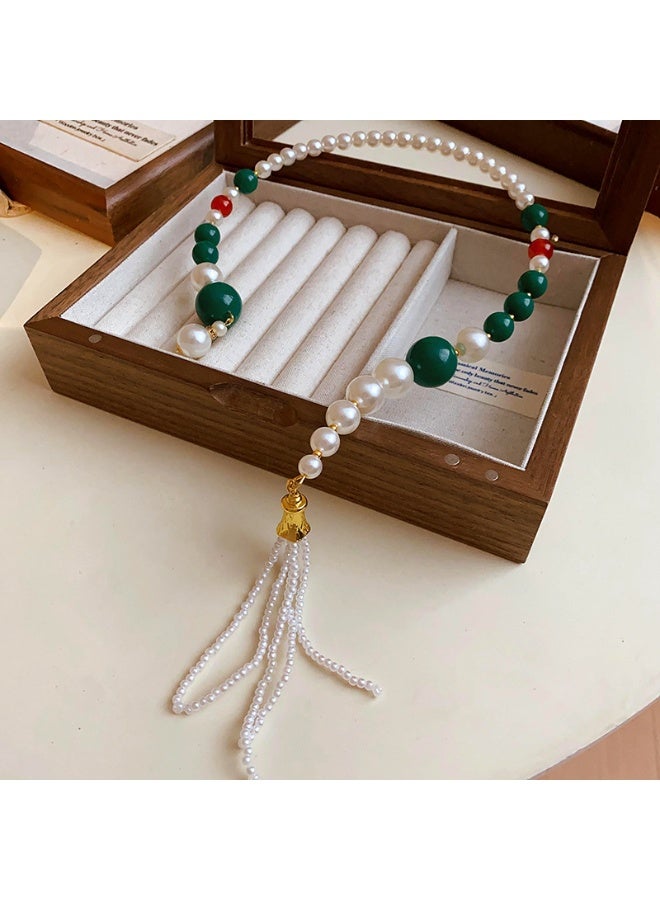 KUYING China-Chic Green Mosaic Pearl Collar Ancient Fashion Fringe Necklace - Image 1