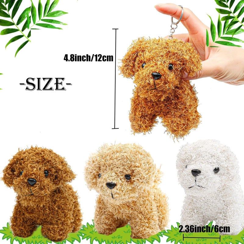 Anboor 3pcs Small Stuffed Animalsâ€”4.8 Inch Cute Puppy Dog Plush Stuffed Animal with Keychain for Party Favors (Brown,White,Light Brown) - Image 4