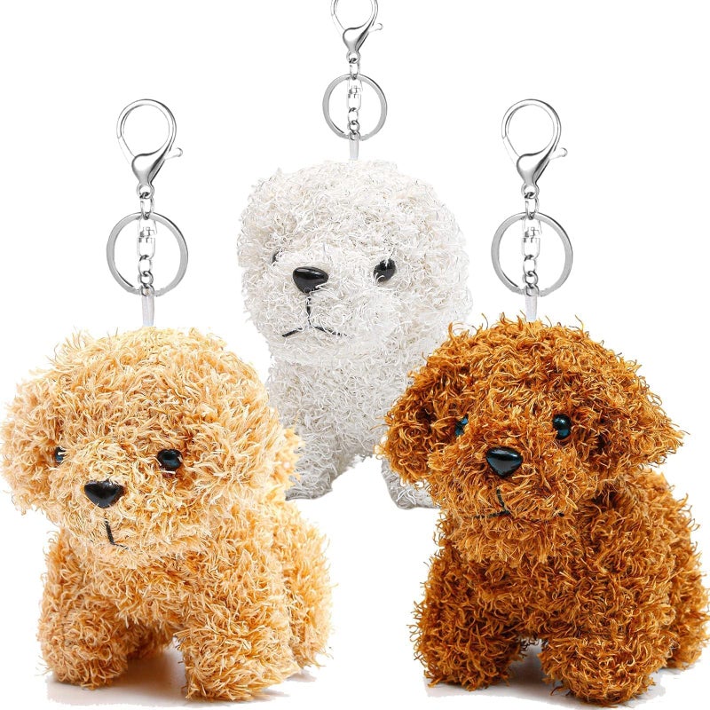 Anboor 3pcs Small Stuffed Animalsâ€”4.8 Inch Cute Puppy Dog Plush Stuffed Animal with Keychain for Party Favors (Brown,White,Light Brown) - Image 1
